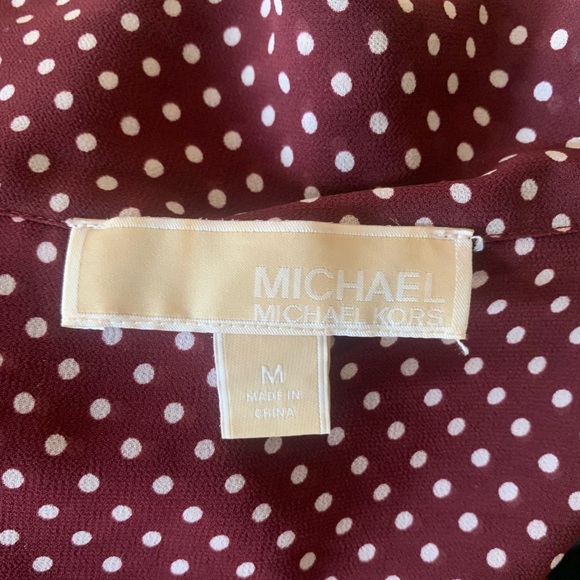 ▪️ Michael Kors Merlot/White Polka-Dot Blouse - Picture 4 of 5